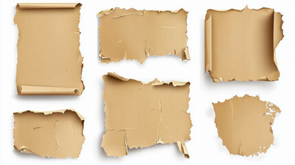 Torn paper holes with roll. Realistic vector illustration set of rip page frames. Reveal break cardboard sheet with grunge ragged edges with parchment scroll. Text and advertising message box.