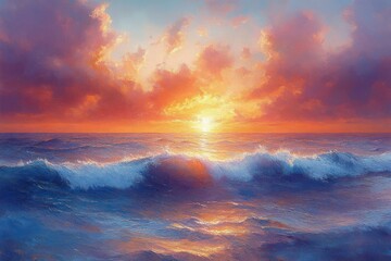 Fototapeta premium Stunning Sunset Over Vibrant Seascape