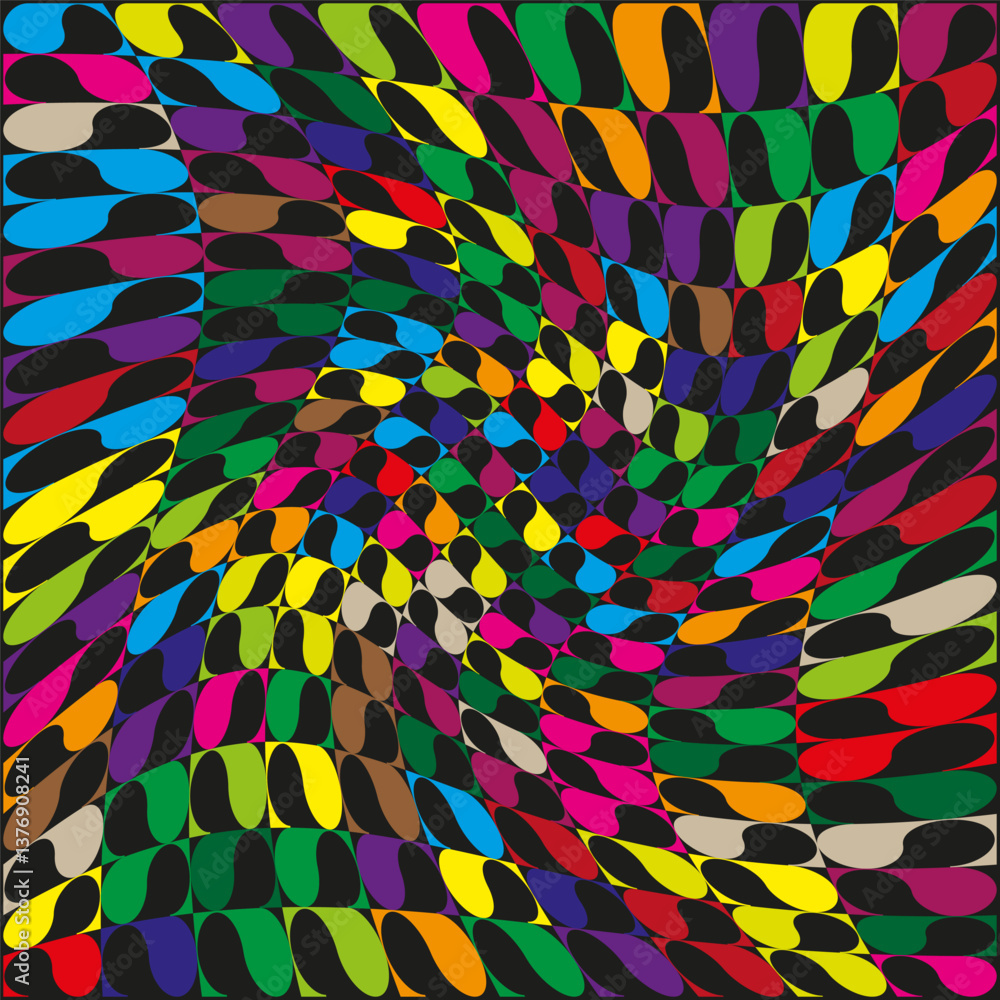Aufkleber colorful wave illusion. optical twist pattern. multicolor abstract vector. black background shape.