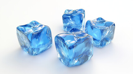 Obraz premium 3d water ice cube piece isolated realistic vector. Translucent blue frozen cocktail drink object set. Clear glacial aqua beverage collection. Clear cold and frosty crystal bubble with light reflection