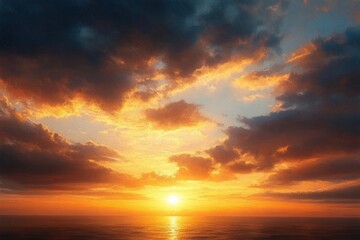Fototapeta premium Sunset Landscape with Dramatic Clouds and Sunbeams in Romantic Style