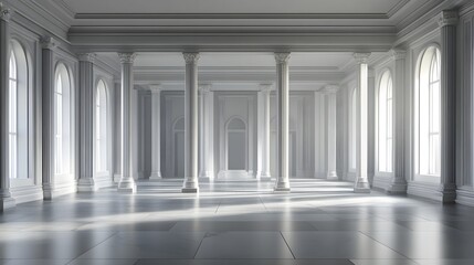 Obraz premium Modern Gray Open Space Office Interior with Columns for Professional Business Environment