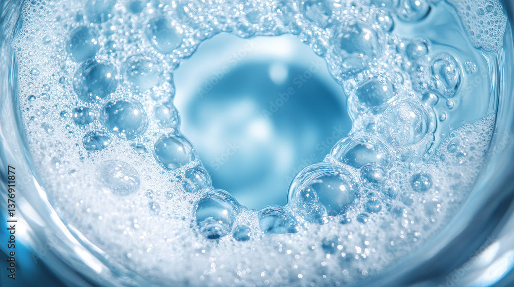 Aufkleber clean detergent wave, soap flow, light effect with bubbles and glowing curves. isolated transparent 