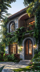 Fototapeta premium A property regularization advertisement consists of a picture of an old house and architectural project plans