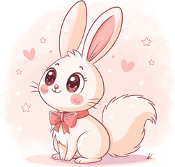 Cute Kawaii Style Rabbit With pastel color