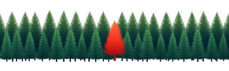 Obraz premium Christmas Tree Pattern with Green Pine Trees and Red Accent, Minimalist Geometric Design