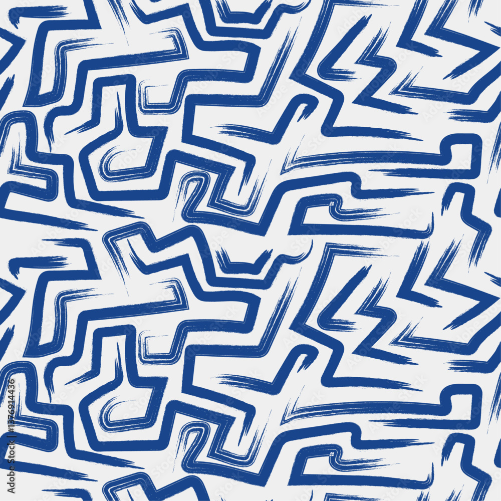 Poster The brushstrokes are thick and bold, creating a dynamic and energetic feel. They are arranged in a seemingly random pattern, forming a maze-like design.
