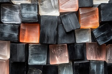Scattered Black Letters on Transparent Tiles for Education and Creativity on a Soft Blue Background