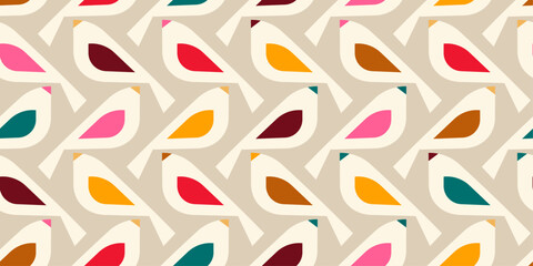 The birds are white with a single colored shape on their body, creating a vibrant and playful design.