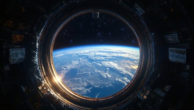 View of Earth from Spacecraft Window Breathtaking Planetary Scene Hyper-Realistic Space Art