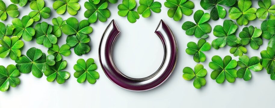 Horseshoe and Shamrock on White Background - Powered by Adobe