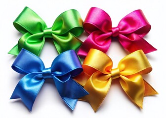 Colorful Satin Ribbons with Bows: Gift, Present, Discount PNG Set