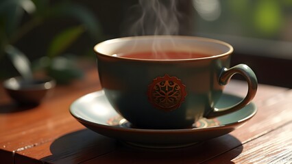 Obraz premium Lapsang Souchong smoky black tea Served in a ceramic cup