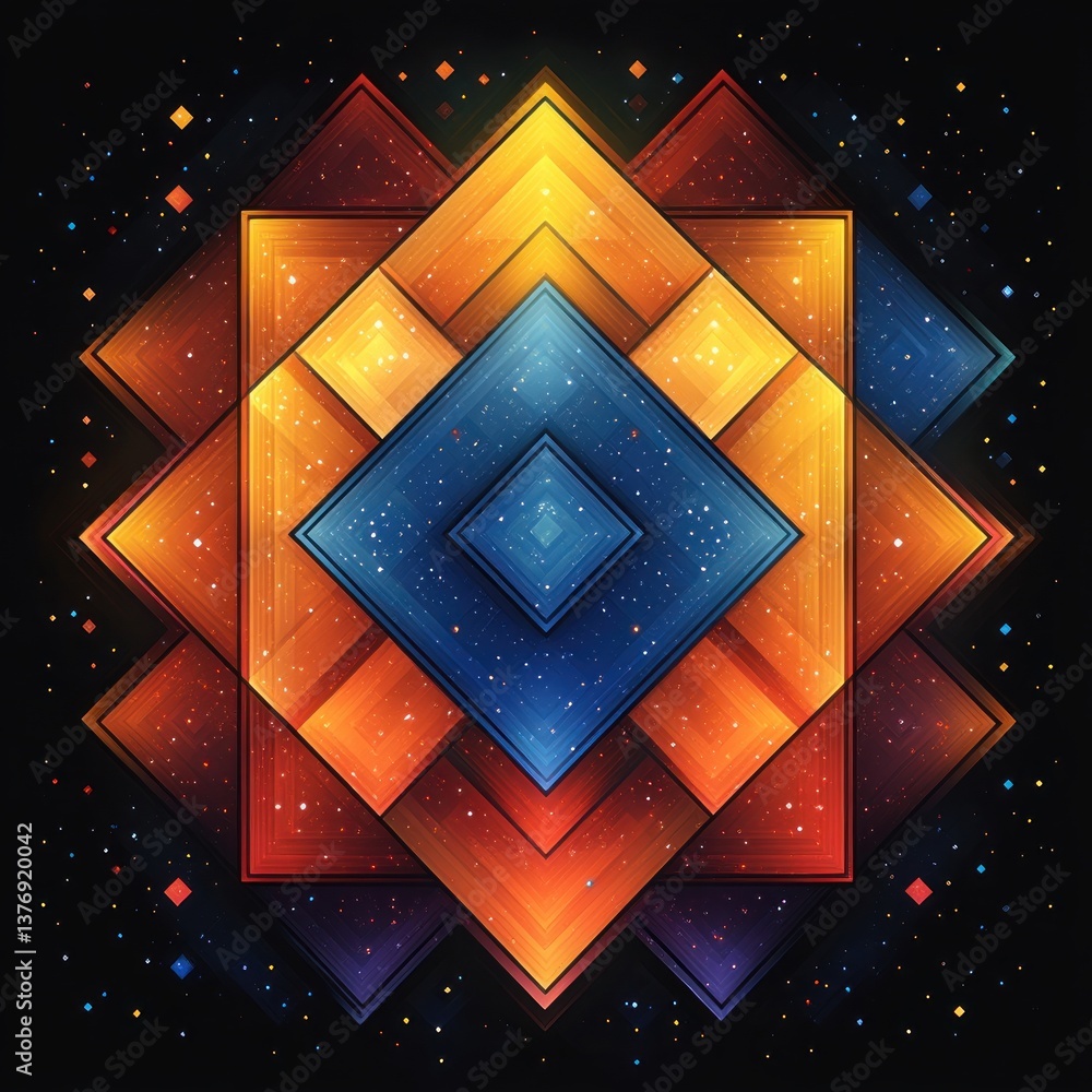 Poster vibrant geometric pattern symmetrical shape gradient color minimalism flat design