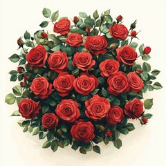 Obraz premium Red Roses Circular Arrangement Minimalist Vector Art Floral Illustration