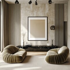 mockup poster frame in minimalist Scandinavian living room interior design 3D render modern style