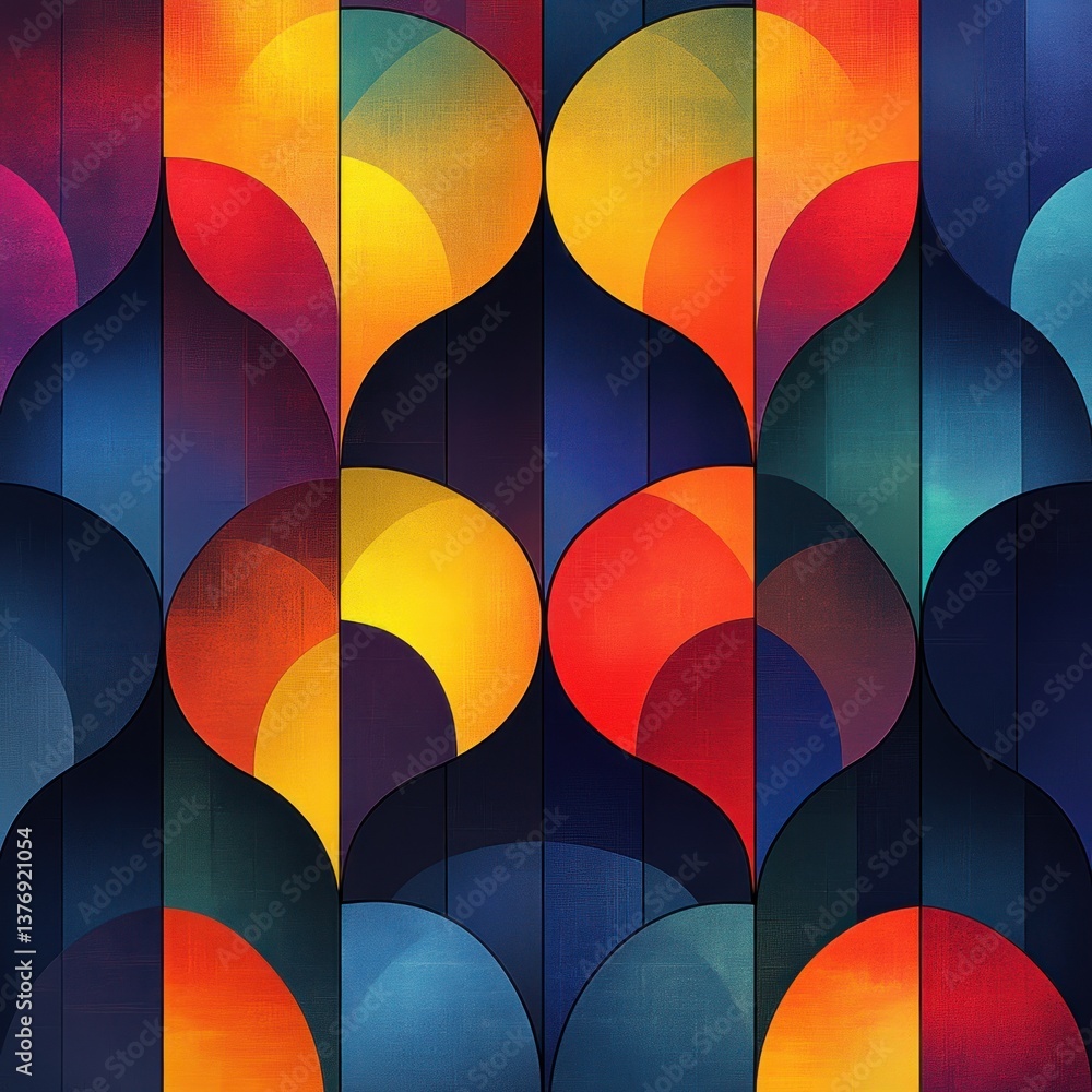 Poster vibrant geometric pattern centered composition modern minimalism gradient color scheme