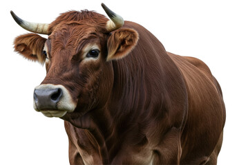 Close-Up Of A Brown Cow With Prominent Horns On Transparent Background