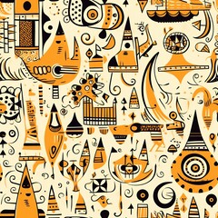 Whimsical Orange and Yellow Abstract Geometric Seamless Pattern