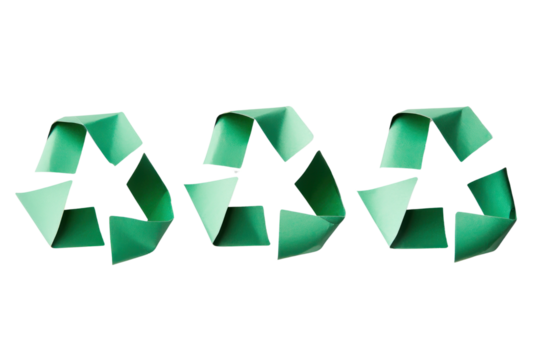 Green paper recycle symbols isolated on transparent background