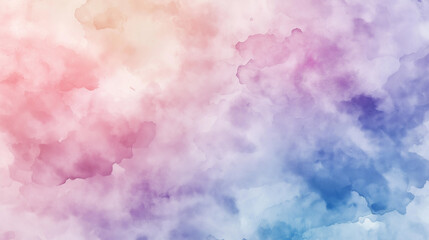 Dreamy Watercolor Background with Pink, Purple and Peach Color Brush Clouds