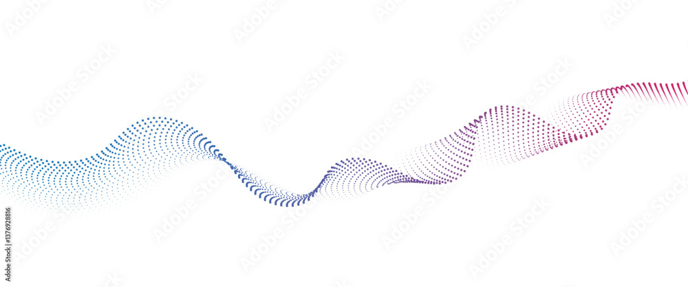 Poster flowing dot wave halftone gradient pattern on transparent background