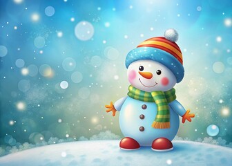 Cute Cartoon Snow Character Right Side Copy Space Winter Holiday Illustration