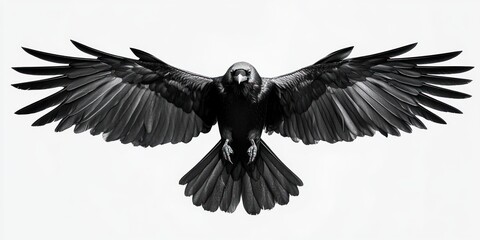Obraz premium flying raven black ink illustration on white background