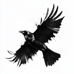 Fototapeta premium detailed black raven in flight abstract illustration graphic design on white background
