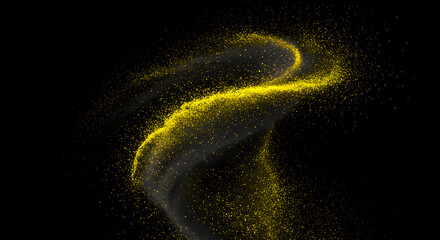 Abstract Yellow Powder Explosion Against Black Background 