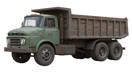 Vintage Green Dump Truck with Weathered Finish on Transparent Background