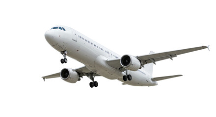 Obraz premium White Passenger Airliner Approaching Landing Against Clear Blue Sky