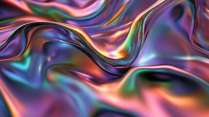 Holographic Abstract Background with Fluid Metallic Textures and Neon Lighting