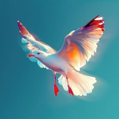 Fototapeta premium Stylized Seagull Illustration in Flight with Vivid Background and Bright Lighting
