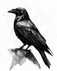 Fototapeta premium Cubist Raven Illustration Minimalistic Black and White Geometric Art Print