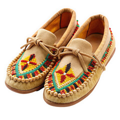 Traditional beaded moccasins showcasing intricate craftsmanship, highlighting vibrant colors and detailed patterns. Perfect for cultural appreciation or fashion statements.