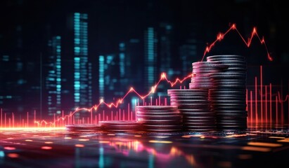 Financial Growth Investment Concept with Stack of Coins and Trading Graph Analysis for Stock Market and Digital Economy