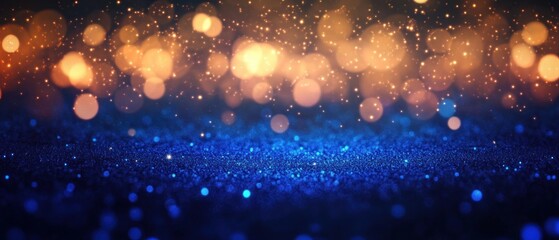 Obraz premium Bokeh Background with Blue and Golden Lights for Christmas and New Year Celebrations