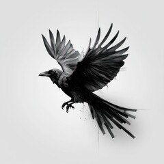Fototapeta premium Raven Flight Abstract Art Geometric Minimalist Black White Ink Drawing