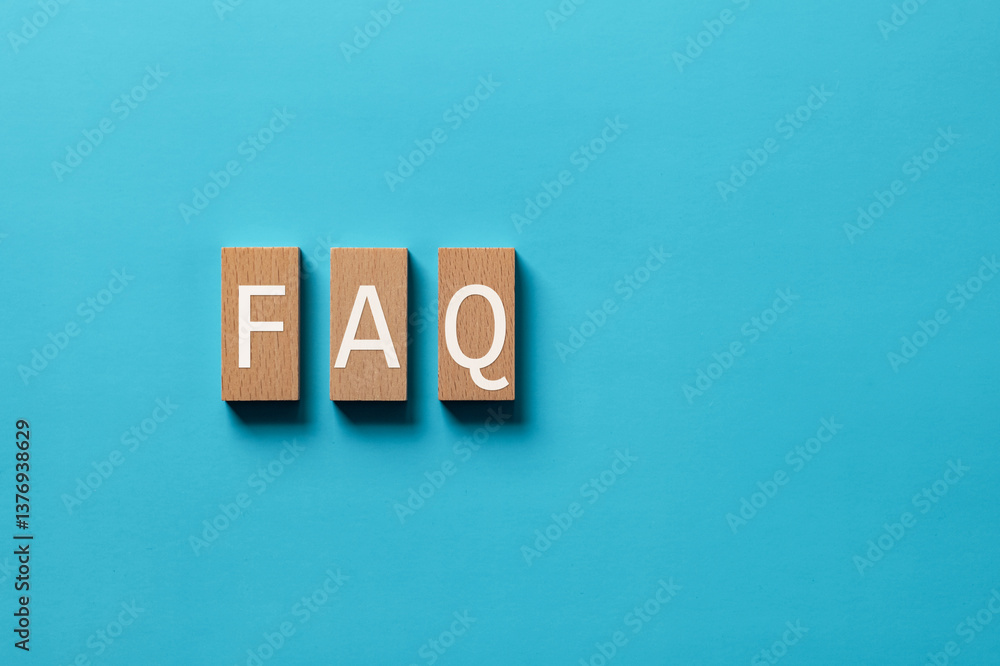Poster there is wood block with the word faq. it is an abbreviation for frequently asked questions as eye-c