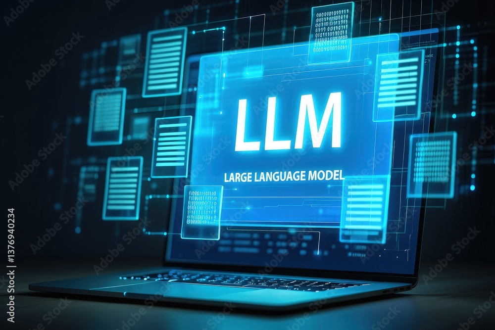 Fototapete llm, ai large language model concept, big data, data transfer, generative ai, natural language gener