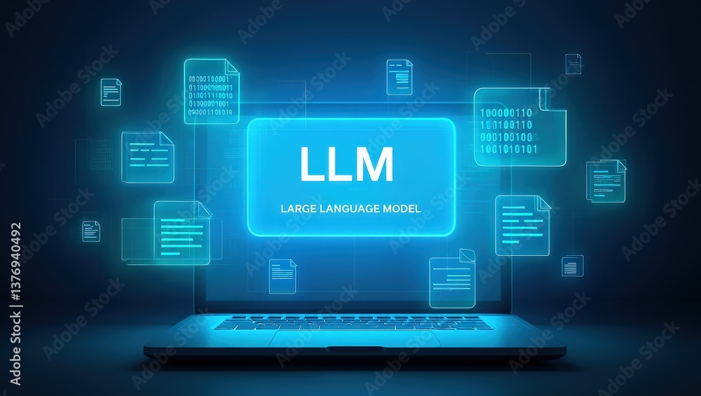 Fototapete llm, ai large language model concept, big data, data transfer, generative ai, natural language gener