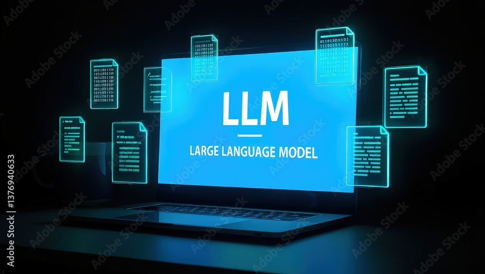 Fototapete llm, ai large language model concept, big data, data transfer, generative ai, natural language gener