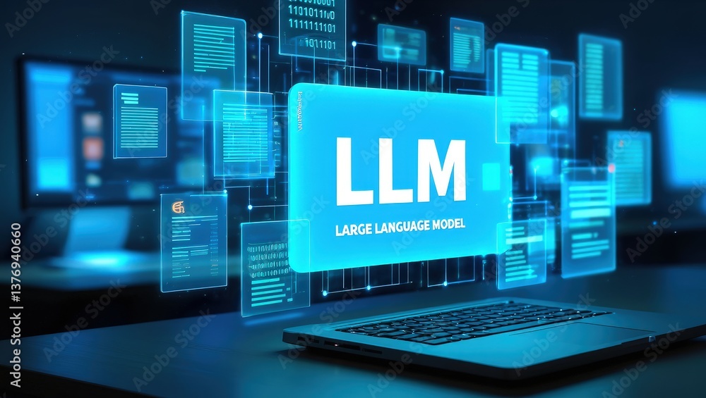 Fototapete llm, ai large language model concept, big data, data transfer, generative ai, natural language gener