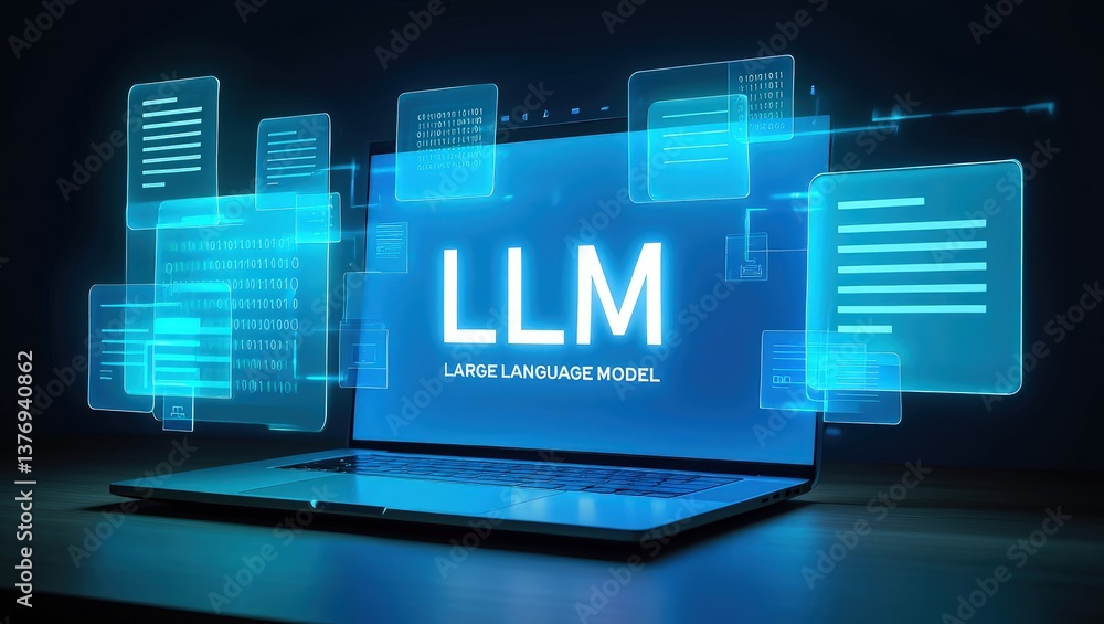 Fototapete llm, ai large language model concept, big data, data transfer, generative ai, natural language gener