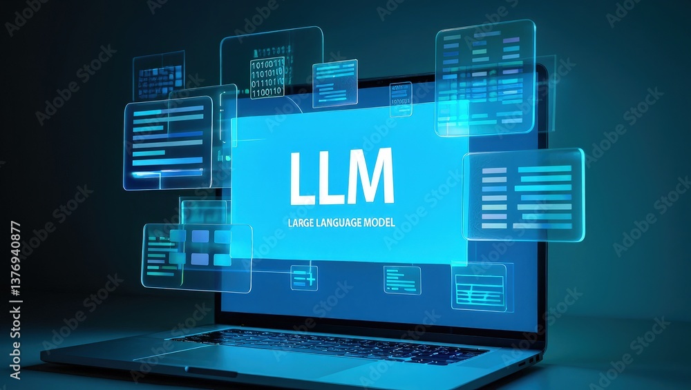 Fototapete llm, ai large language model concept, big data, data transfer, generative ai, natural language gener