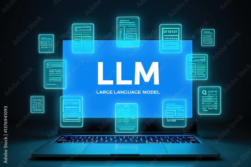 Fototapete llm, ai large language model concept, big data, data transfer, generative ai, natural language gener
