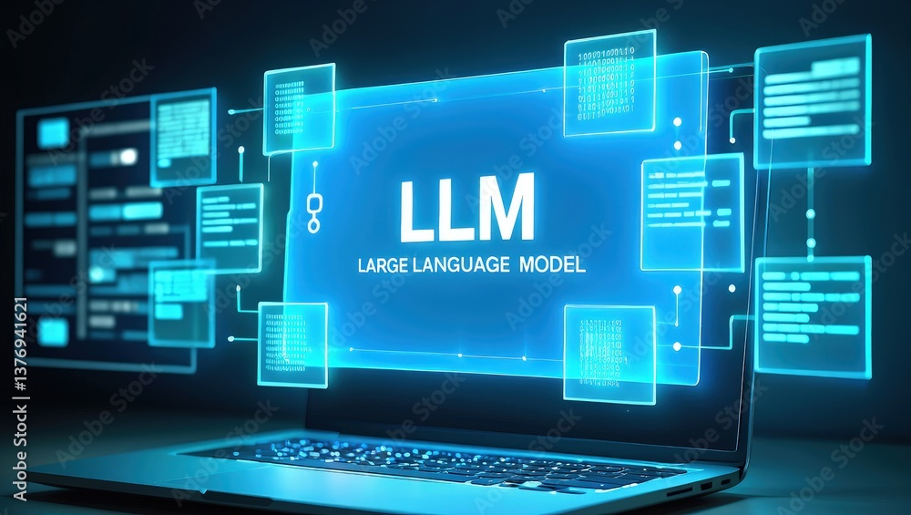 Fototapete llm, ai large language model concept, big data, data transfer, generative ai, natural language gener