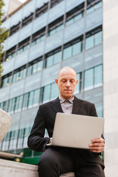 a businessman in front of the office