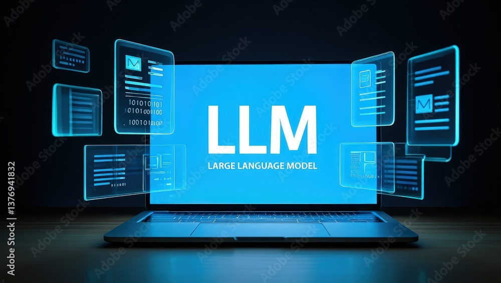 Fototapete llm, ai large language model concept, big data, data transfer, generative ai, natural language gener